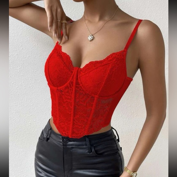 Luxe red sexy lace cami bustier crop cami top - Picture 5 of 5